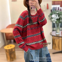琪镌绘制秋季复古提花费尔岛毛衣女装慵懒气质针织长袖上衣20307