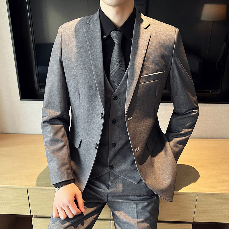 Men's Korean-style slim-fit three-piece suit white collar work suit suit bridegroom wedding dress