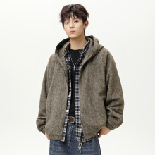 慵懒风马海毛连帽外套男秋冬廓形宽松毛呢夹克美式复古开衫卫衣q