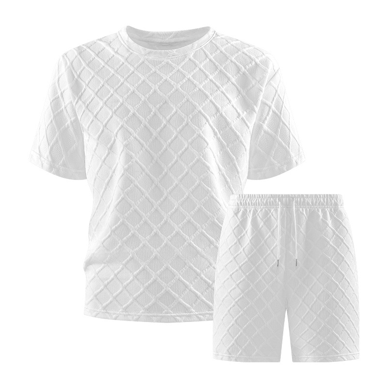 2026 Summer Cross-Border Plus Size Trendy Textured Short-Sleeve and Shorts Set for Men, Shirt, Sports Short-Sleeve T-Shirt, Men's Shorts