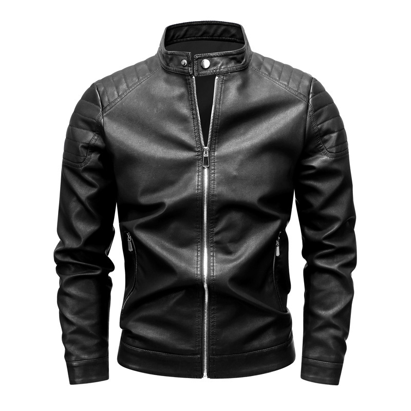 Cross-border plus size fashion coat stand collar casual foreign trade Spring and Autumn New zipper slim men's motorcycle leather jacket