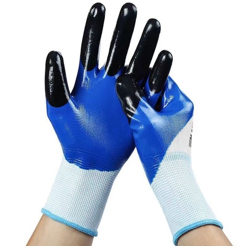 Nitrile semi-reinforced finger labor protection gloves, oil-resistant, wear-resistant, non-slip construction site machinery protective rubber gloves, semi-glue