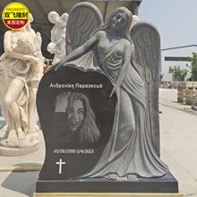 石雕家族墓碑厂家欧式西方人物刻字石雕碑花岗岩天使墓碑教堂浮雕