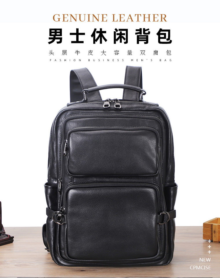Ba lô nam da bò mềm phong cách Hàn Quốc, ba lô du lịch da bò thật — Màu đen chi tiết 1