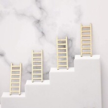 娃娃屋迷你木质小梯子园艺盆栽造景摆件 创意DIY北欧风家居装饰品