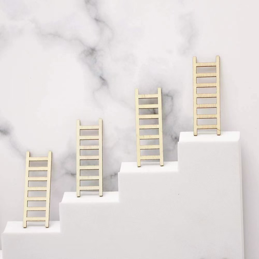 娃娃屋迷你木质小梯子园艺盆栽造景摆件 创意DIY北欧风家居装饰品