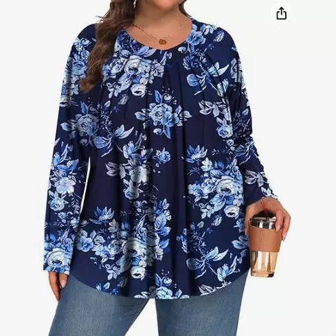 2025外贸亚马逊跨境新款圆领长袖套头大码花卉3D印花女式上衣T恤