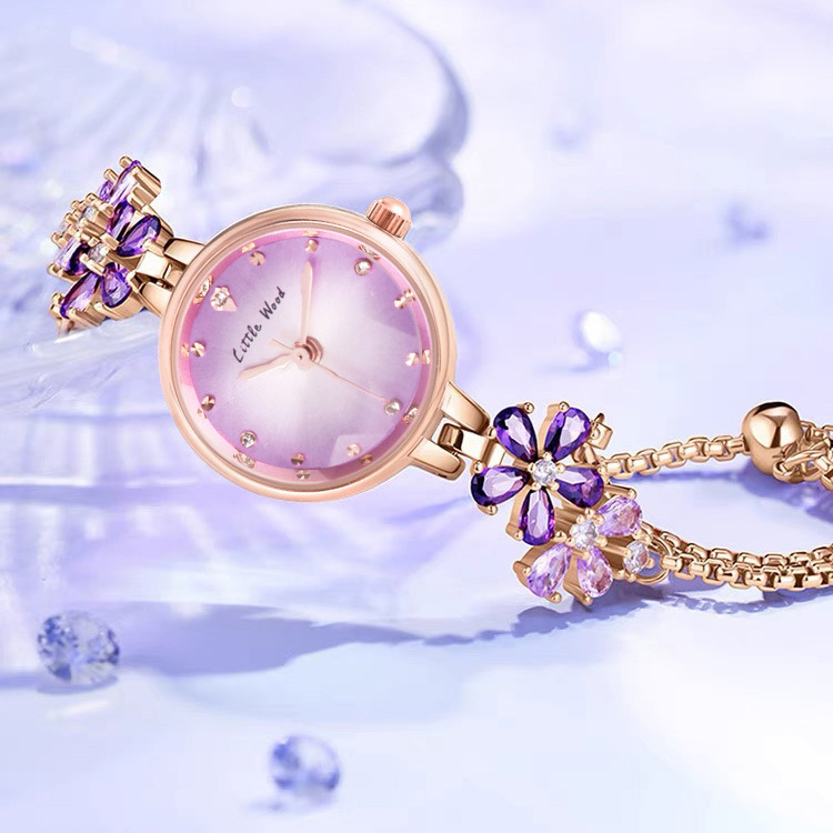 Tiktok Live Popular Violet Watch Women's Niche High-end Light Luxury Fashion Quartz Waterproof Bracelet Decorative Watch