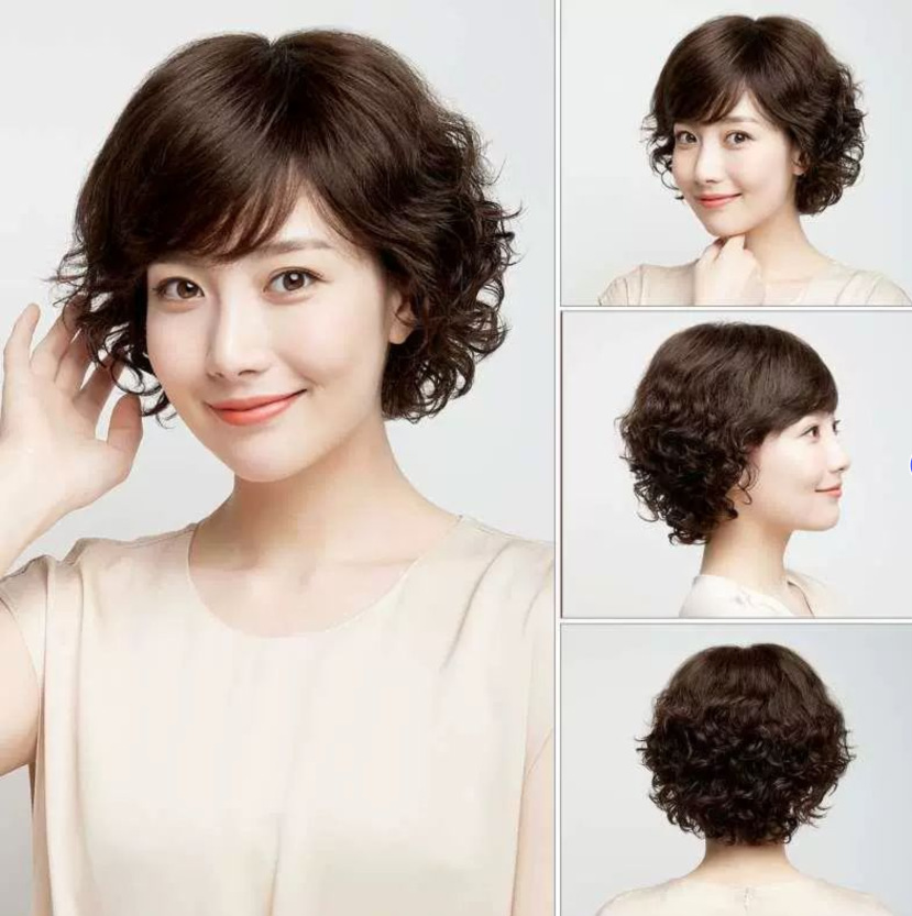 Peruca de cabello corto de mujer cabello humano madres cabello corto de mediana edad cabello rizado corto cabello real cabello natural esponjoso