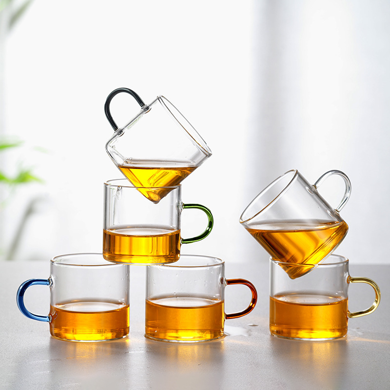 Fábrica de espesar alto borosilicato resistente al calor vidrio para el hogar taza de té de seis colores taza de té