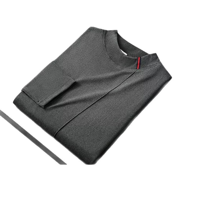 Hombre de cuello medio alto de terciopelo de doble cara de camiseta de manga larga de color sólido, camiseta de cuello medio alto de otoño, camiseta de base, camiseta de una sola parte superior