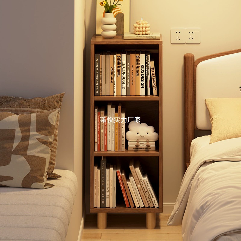 Прикроватный книжный шкаф из цельного дерева, напольная полка для хранения с ножками, бытовая маленькая книжная полка, настенное хранилище для небольшой квартиры, низкий шкаф для хранения