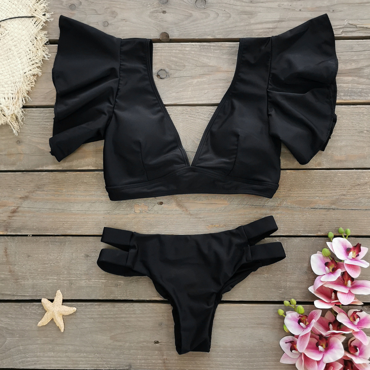 192g Weight Sexy Feel Of Sensation Briefs Panties Style Polyester Fabric Type 2 Pieces Set Quantity Swimming Pool, Beach Occasion Ditsy Floral Pattern Women's Gender Women's Ditsy Floral 2 Pieces Set Bikinis Swimwear 19