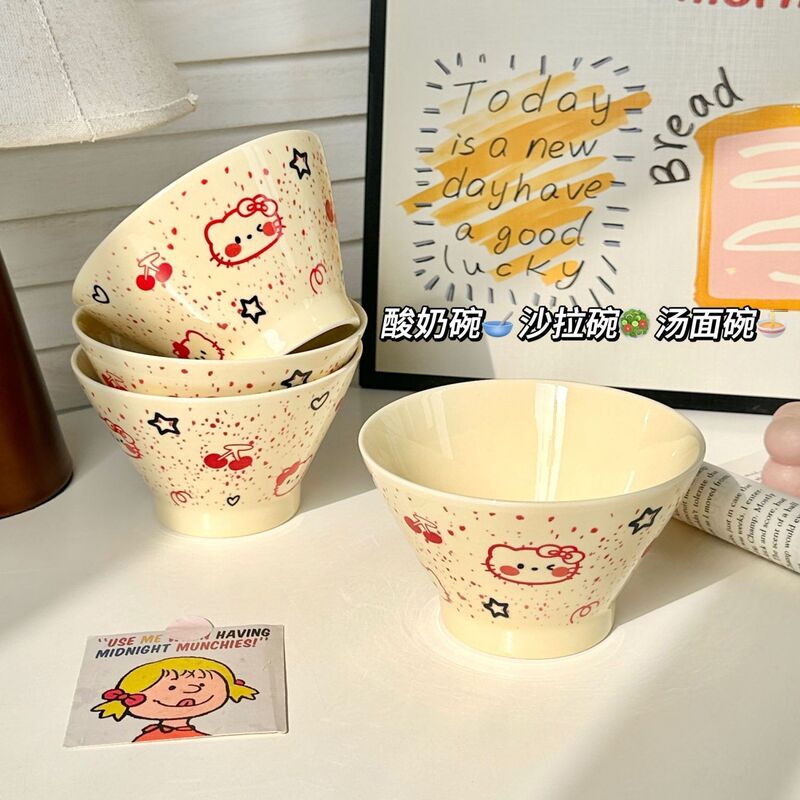 Cherry Kitten High Beauty Value Rice Bowl Household Underglaze Color Ceramic Tableware Cute Fruit Salad Dessert Bowl Yogurt Bowl Cherry Kitten High Beauty Value Rice Bowl Household Underglaze Color Ceramic Tableware Cute Fruit Salad Dessert Bowl Yogurt Bowl