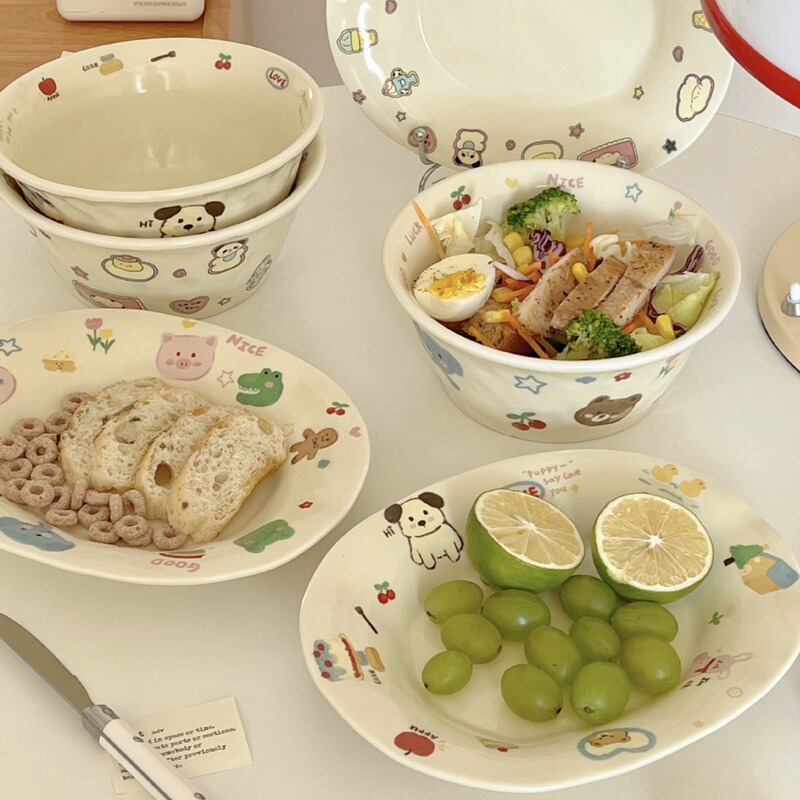 [Guohe Ceramics] Graffiti Series Cute Big Bowl Animal Cartoon Rice Bowl Salad Bowl Internet Celebrant Explosions Export