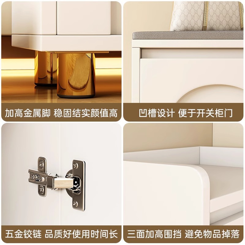 Porta de aire de crema para cambiar de zapato taburete de puerta doméstica para sentarse en el gabinete de zapatos taburete de asiento integrado porche de zapato estante de zapato de entrada para usar taburetes de zapatos