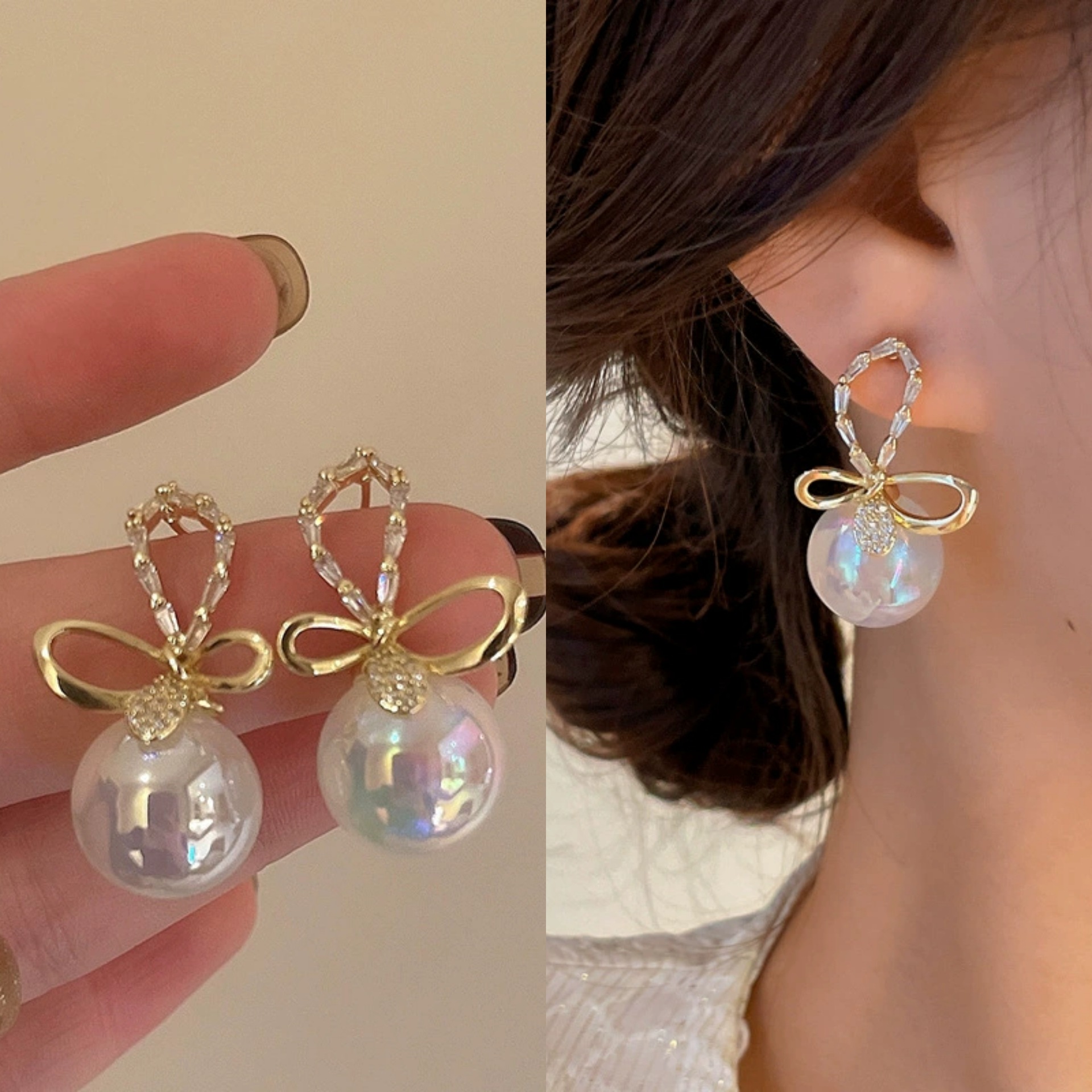 fashionable design earrings from pearl with bow