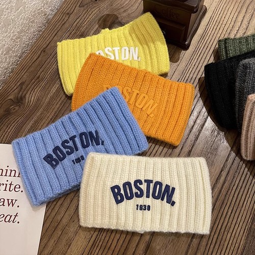 Winter and Autumn Sports Knit Sweatband Alphabet Headband forehead Sweat Absorbent Warm Head Cover Headband for Women Wide Edge Postpartum Head Scarf