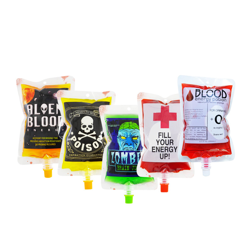 150ml de Halloween vampiro bolsa de sangre bolsa de bebida de plasma bebida de jugo bolsa de boquilla 20 pack