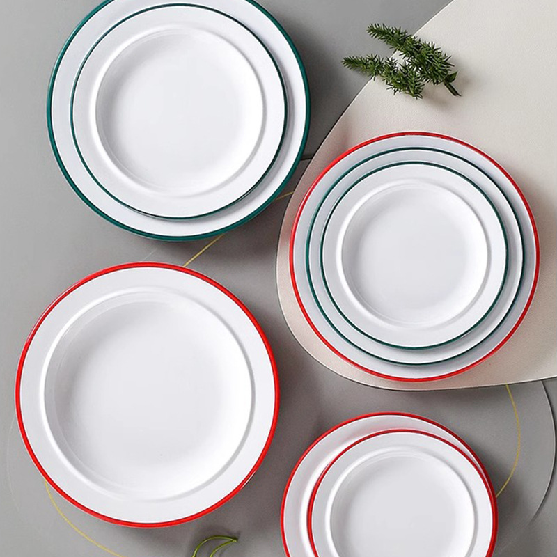 Platos de melamina de dos colores, restaurantes comerciales, fideos de fideos, carne de filete, platos de porcelana, panelas calientes, platos de barbacoa japoneses