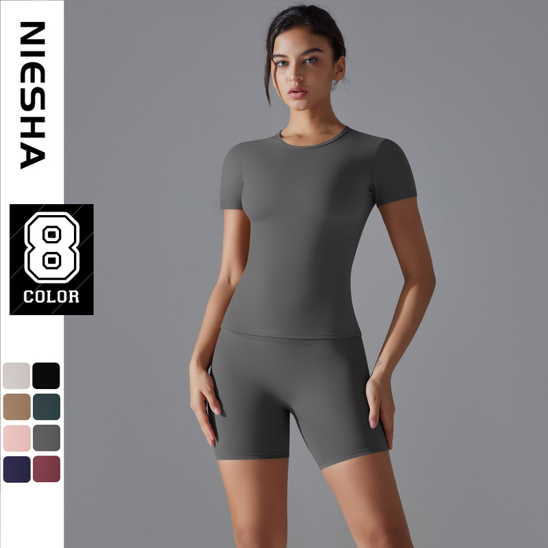 Internet Popular Spring and Autumn T-Shirt Quick-drying Yoga Suit Short-sleeved Slim Fitness Top Blouse Outdoor Running Sports suit Women