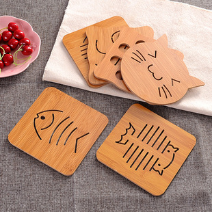 Wooden Cartoon Insulation Mat Dining Table Mat Non-Slip Pot Mat Creative Cute Mat Tea Coaster Bowl Mat Coaster Wholesale