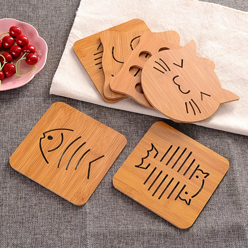 Wooden cartoon non-slip creative table mat, cute tea cup