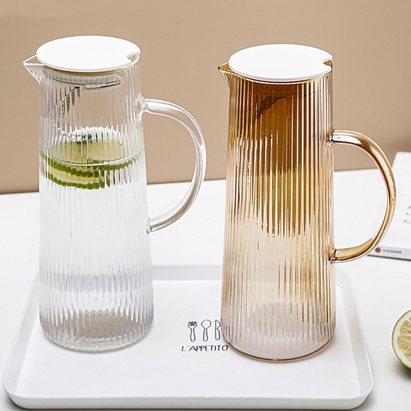 Botella de agua fría vertical japonesa, tetera de vidrio de alto silicio de silicio, tetera de agua fría doméstica de gran capacidad, tetera de jugo de té, conjunto de tazas de agua