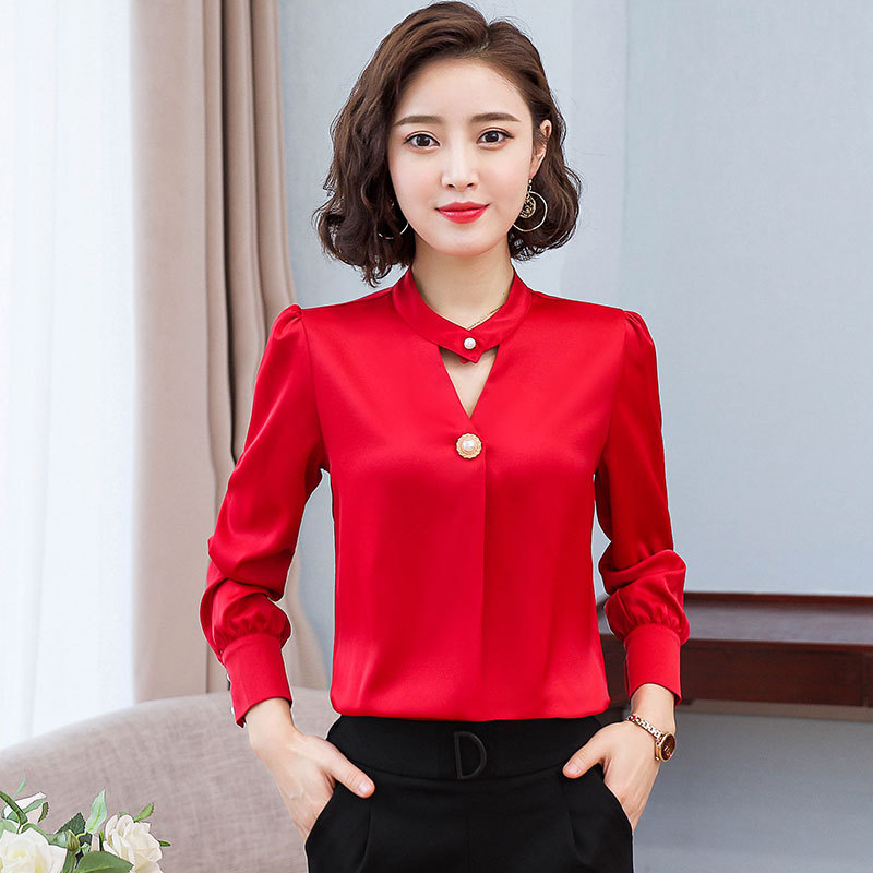 Korean Style Fashionable Beaded Lantern Sleeve Chiffon Shirt for Women in Spring and Autum Style Professional Wear Casual Elegant Pullover Shirt