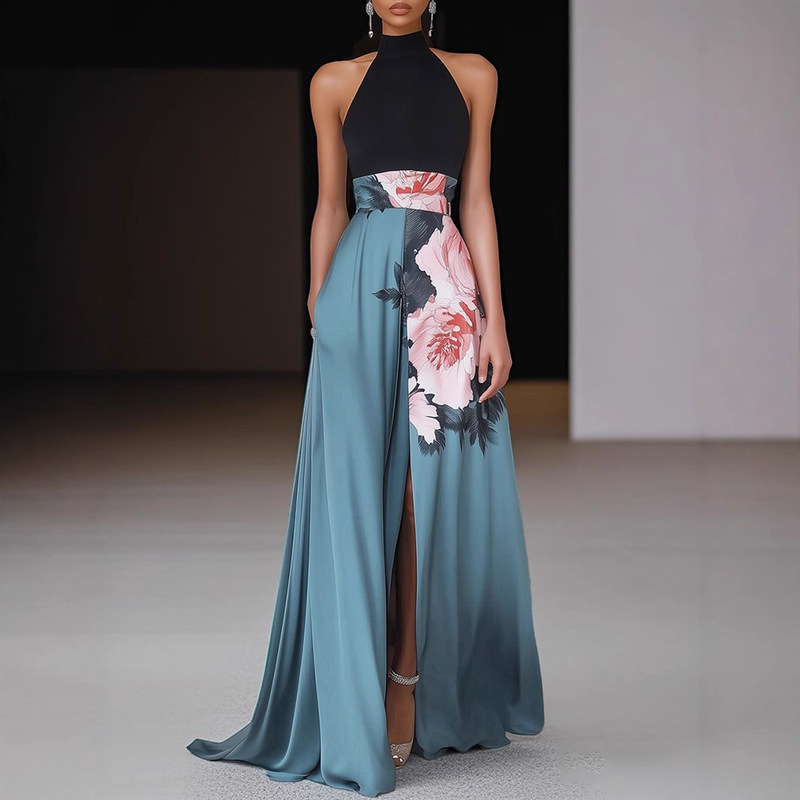 2025 European and American Clothing Amazon Independent Station Sleeveless Vest Digital Printing Dress Long Skirt Dress