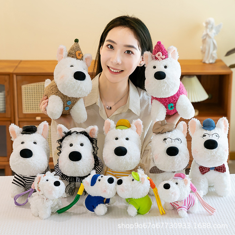 West Highland Puppy Plush Toy Cute Dressing Dog Doll Children Doll Rag Doll Birthday Gift