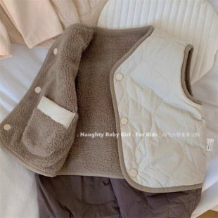 Free shipping practical two-sided wear ~ Korean version of 23 boys and girls vest vest baby cotton padded outer wear autumn and winter