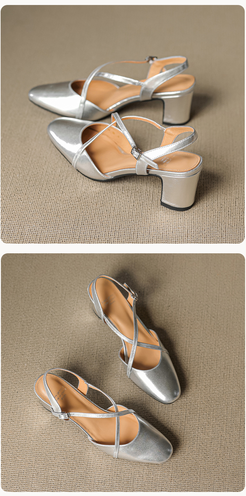 Sandal cao gót nữ mũi nhọn quai chéo buộc dây, gót vuông ổn định — màu trắng ngà chi tiết 22