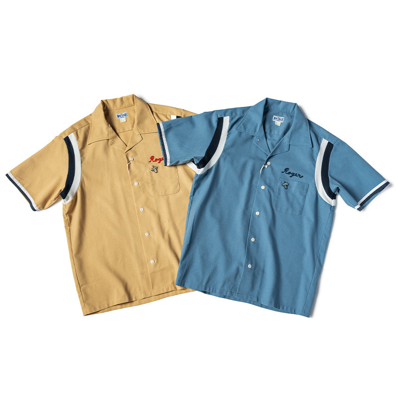Barman NON STOCK Vintage Bowling Short Sleeve Shirt Threaded Sleeve Cuban Collar Casual Embroidered Shirt