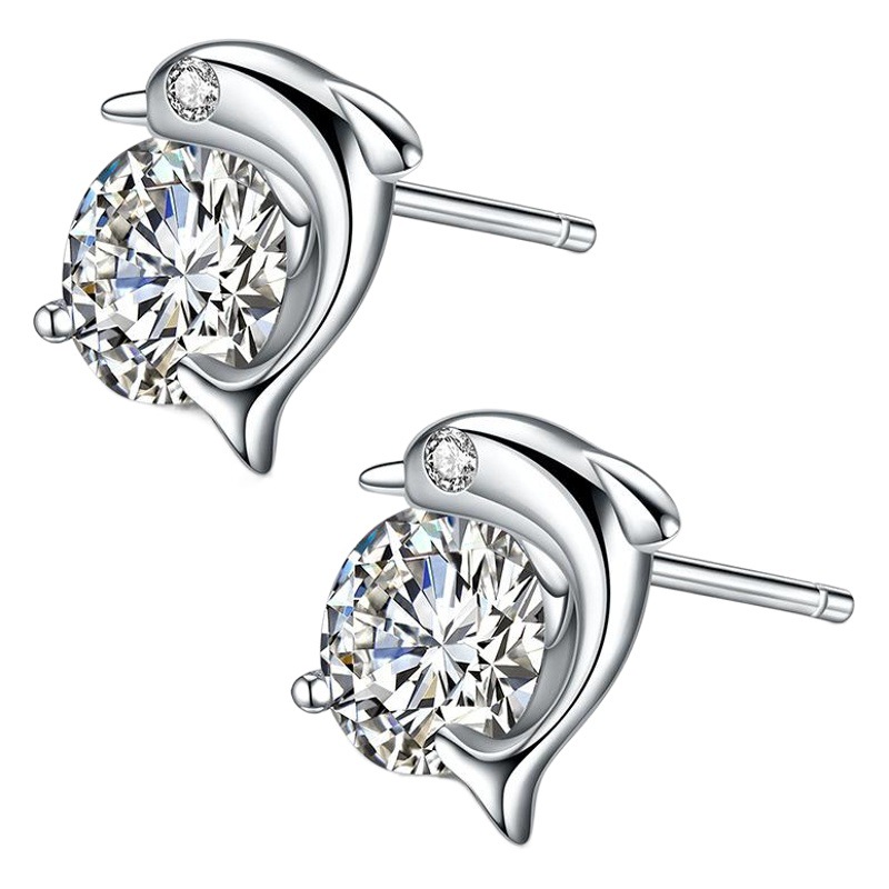 S925 plata esterlina romántico delfín Stud pendientes de Corea mujeres de la moda de plata esterlina incrustaciones de piedras preciosas Nueva joyería de plata temperamento simple