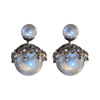 Silver needle from pearl, double-sided brand fashionable design earrings, trend of season