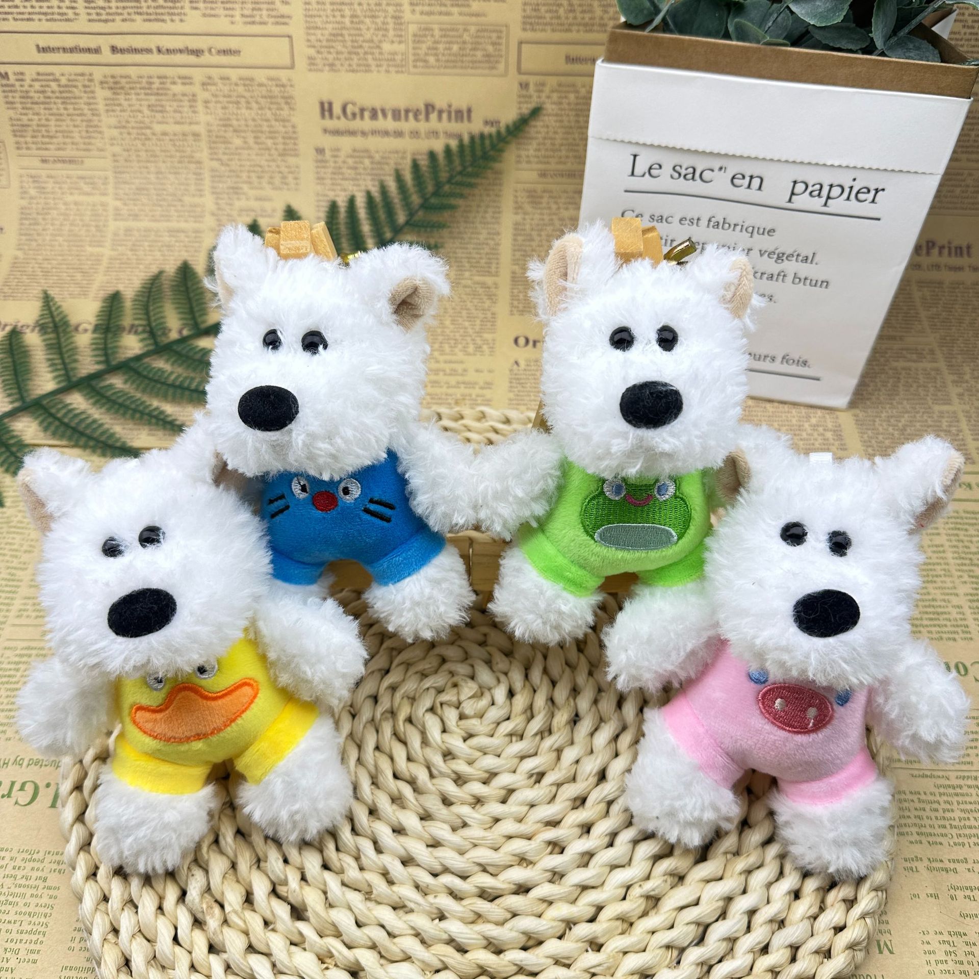 (2개) 인터넷 붉은 폭발 웨스트 하이랜드 강아지 봉제 펜던트 키 체인 가방 장식 선물 장난감 인형 도매