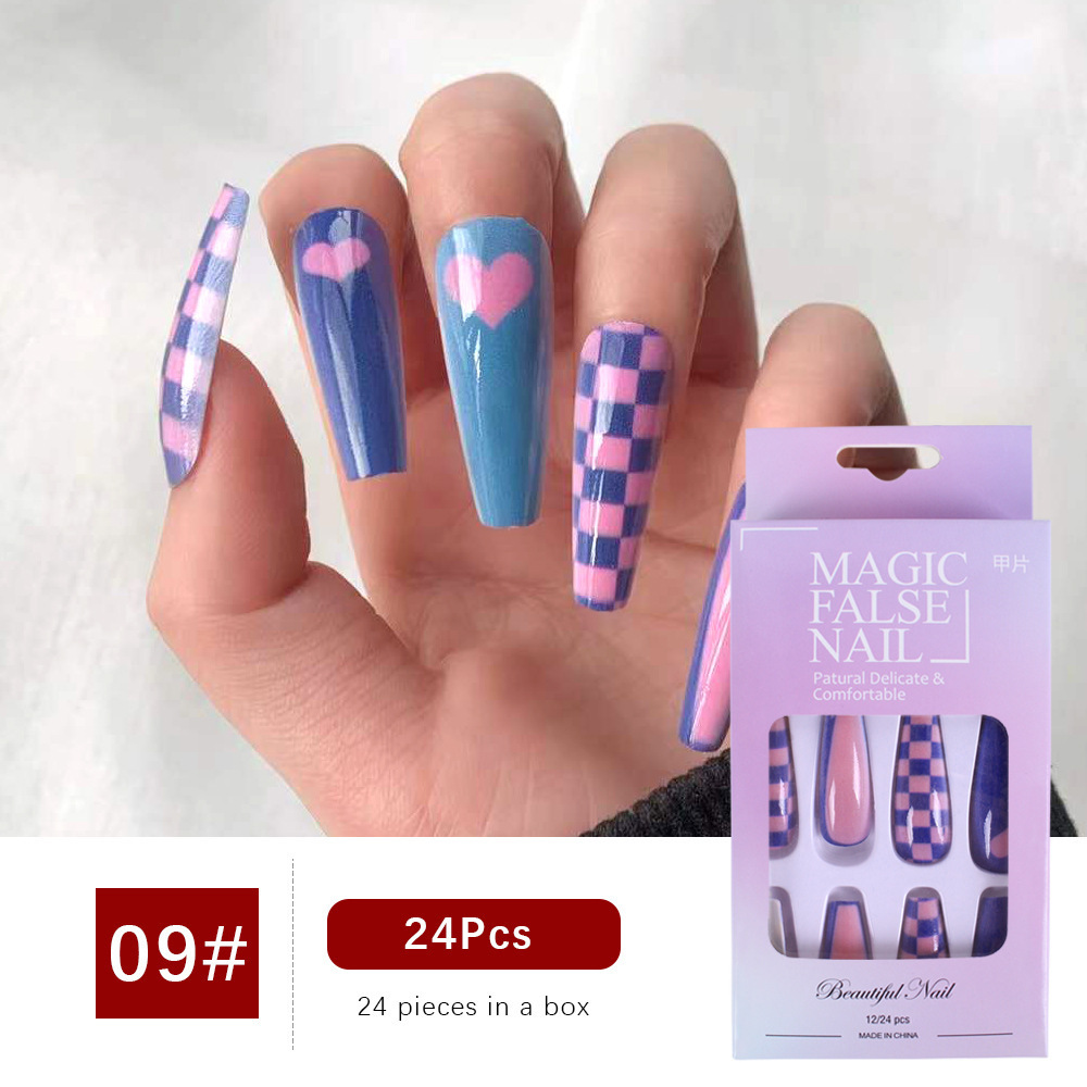 Uñas postizas de estilo francés populares transfronterizas, parches de uñas postizas largas, uñas postizas desmontables terminadas de fábrica.