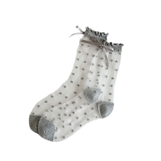Summer Korean style polka dot stockings female girls cool shoes and socks card transparent sweet ultra-thin bow glass silk socks