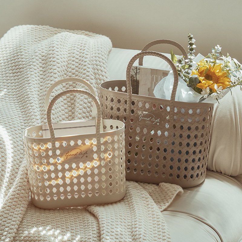 购物篮户外野餐收纳筐菜篮子手提篮塑料家用鸡蛋水果果篮大号买菜