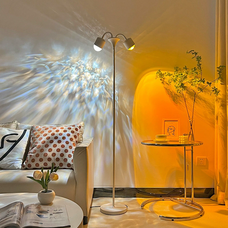 Модный закат, прямая трансляция, фон для комнаты, высококачественная лампа для заката, двуглавая атмосферная лампа, напольная лампа для гостиной, железо с рябью воды