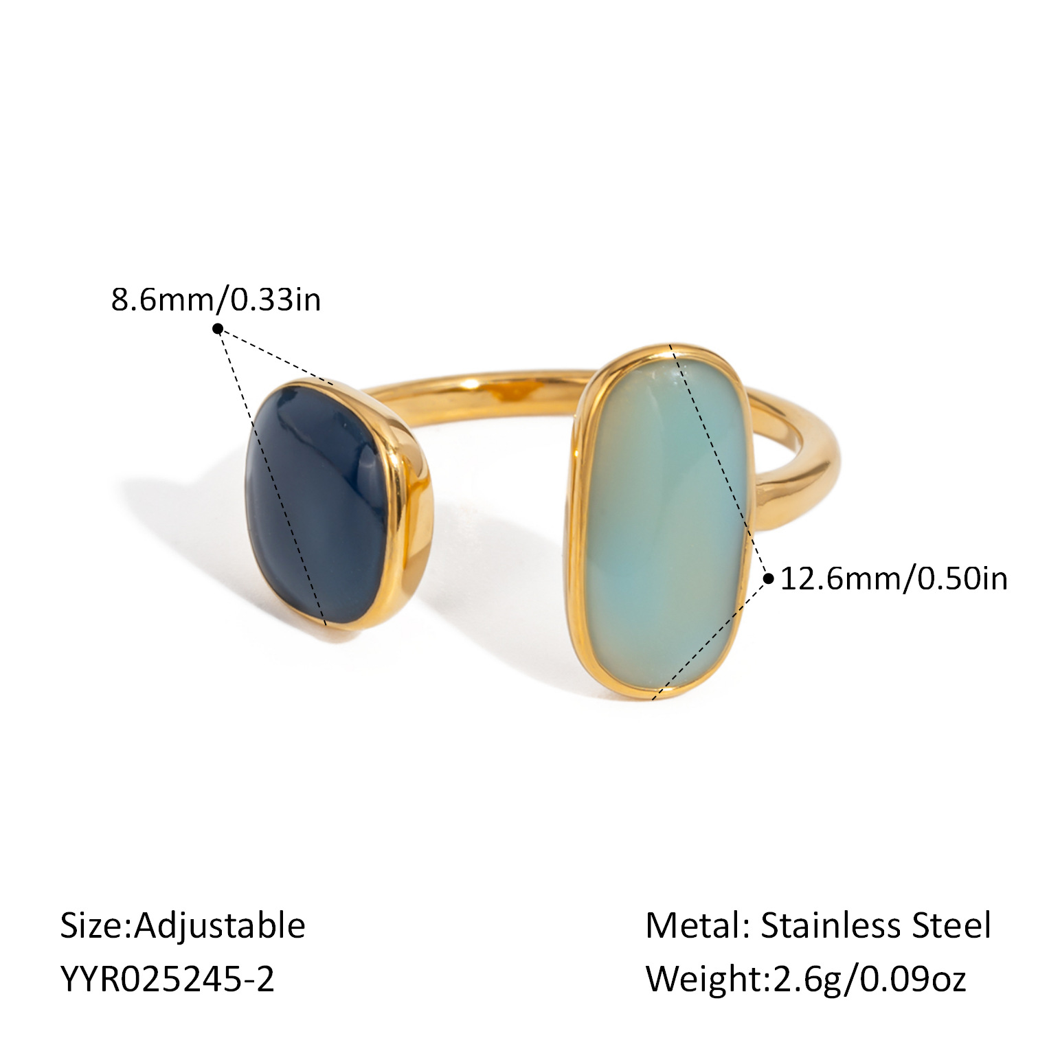 Retro Stainless Steel Oil Dripping Color Open Ring 18K Gold Simple