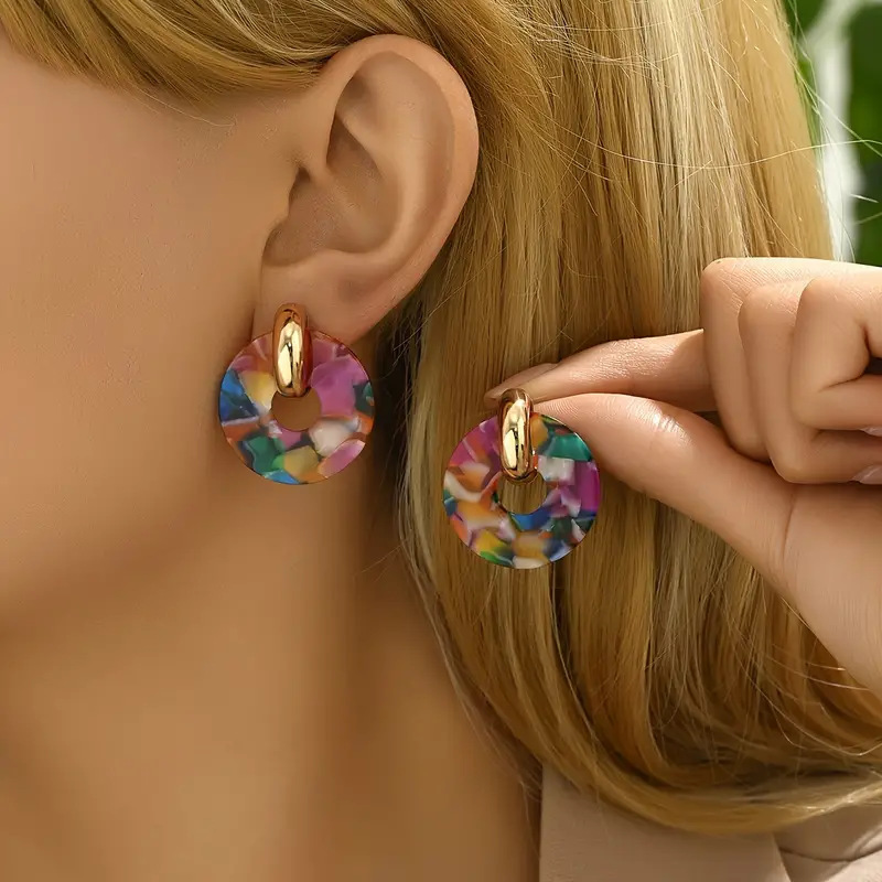 Acrylic color round acetate design creative sense earrings elegant lively sweet style earrings