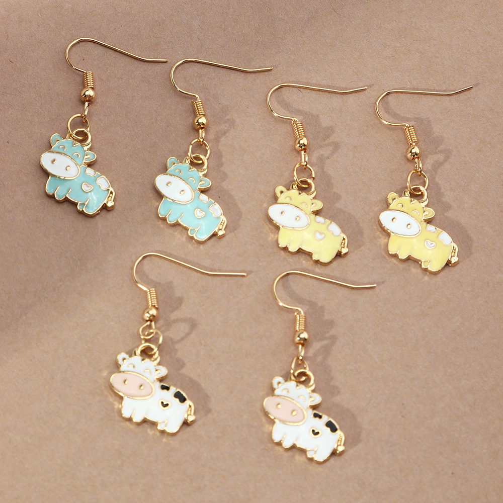 Cartoon Alloy Dripping Oil Soft Cute Little Cow Earring Ear Jewelry display picture 5