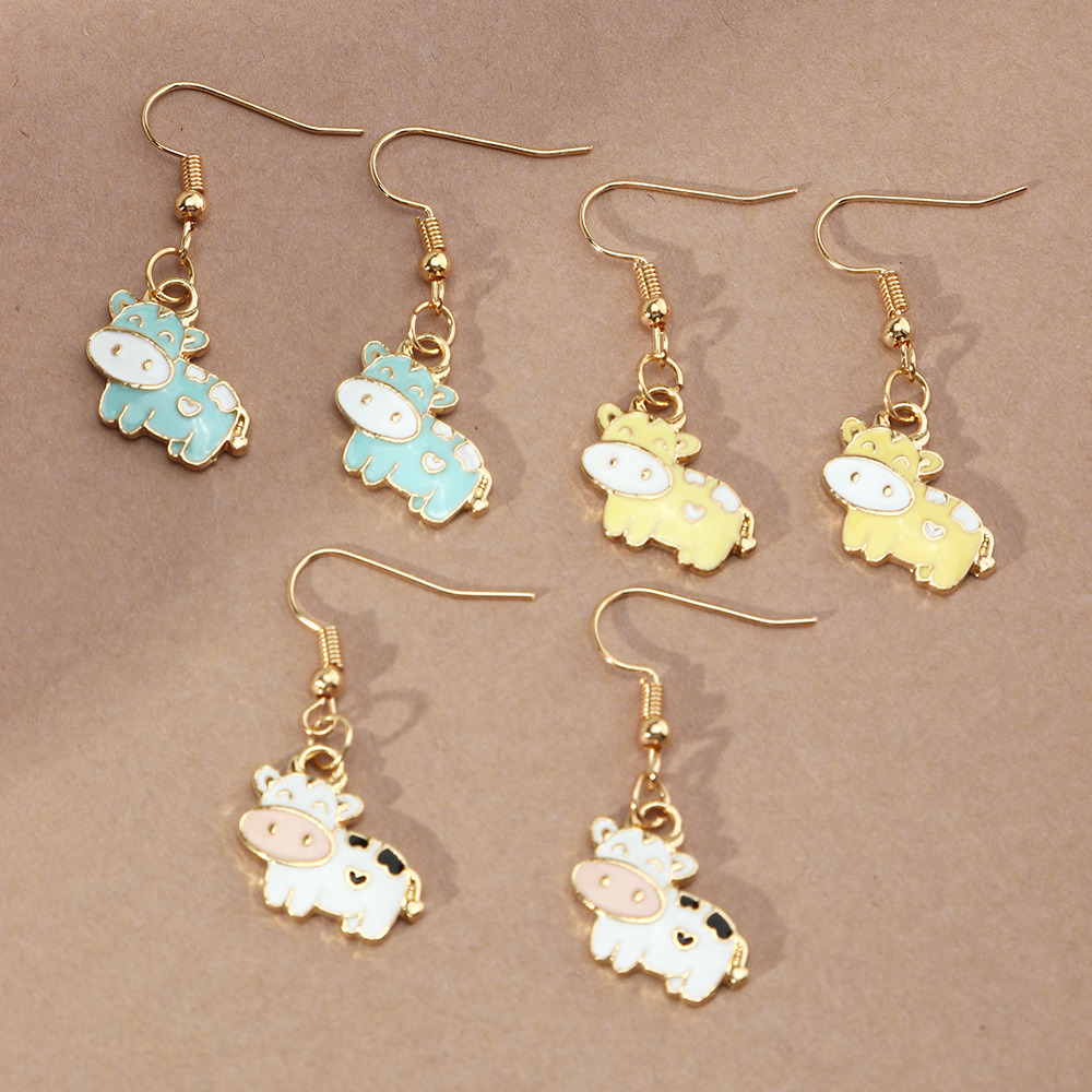 cartoon alloy dripping oil soft cute little cow earring ear jewelry