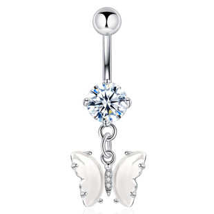 Original Direct Sales New zircon butterfly 316 stainless steel rod 1.6 thick navel ring navel nail cross-border wholesale