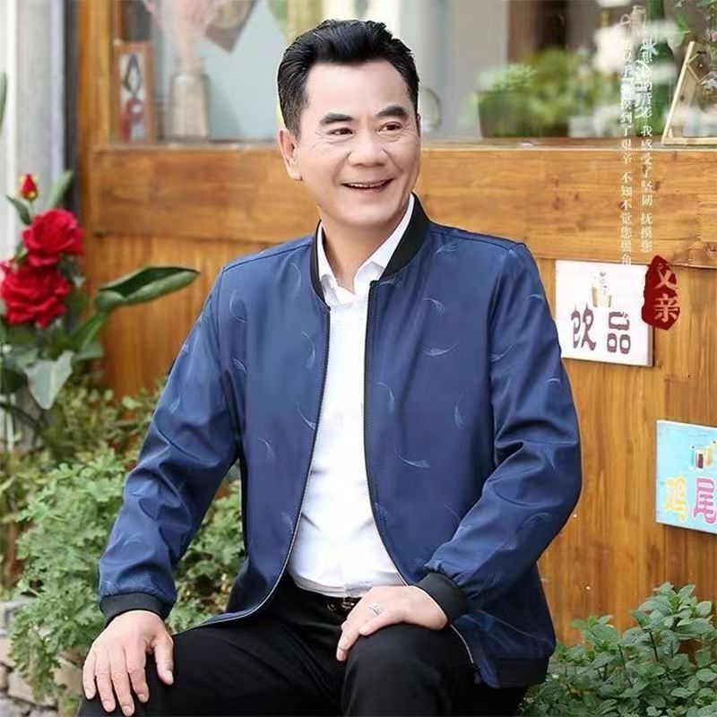 爸爸外套春秋季中年男士夹克立领衣服中老年秋装上衣时尚休闲包邮|undefined