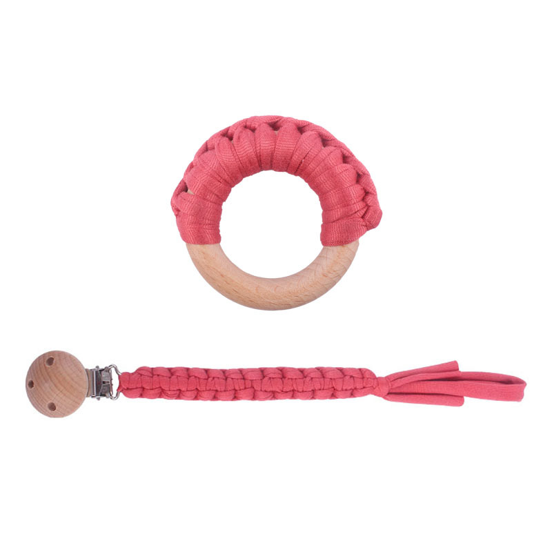 Nuevo bebé suministros haya clip calmante bebé algodón tejido chupete cadena haya anillo mordedor juguete traje