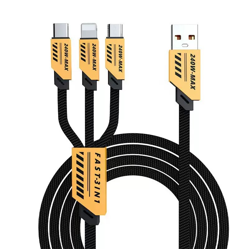 Cable de datos tres en uno de carga flash de doble motor de nitruro de galio Mecha para Apple Huawei Android Honor Xiaomi Car
