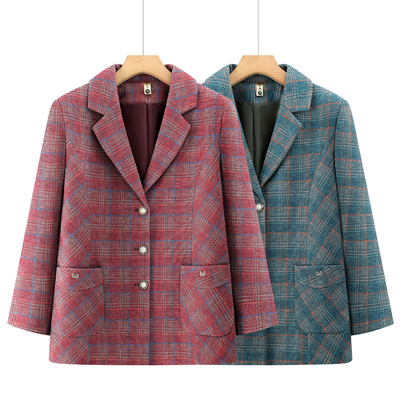 Spring new collection: stylish plaid blazer and spring/autumn outerwear for mothers, elegant tops for middle-aged and elderly women, and chic blazers and trench coats